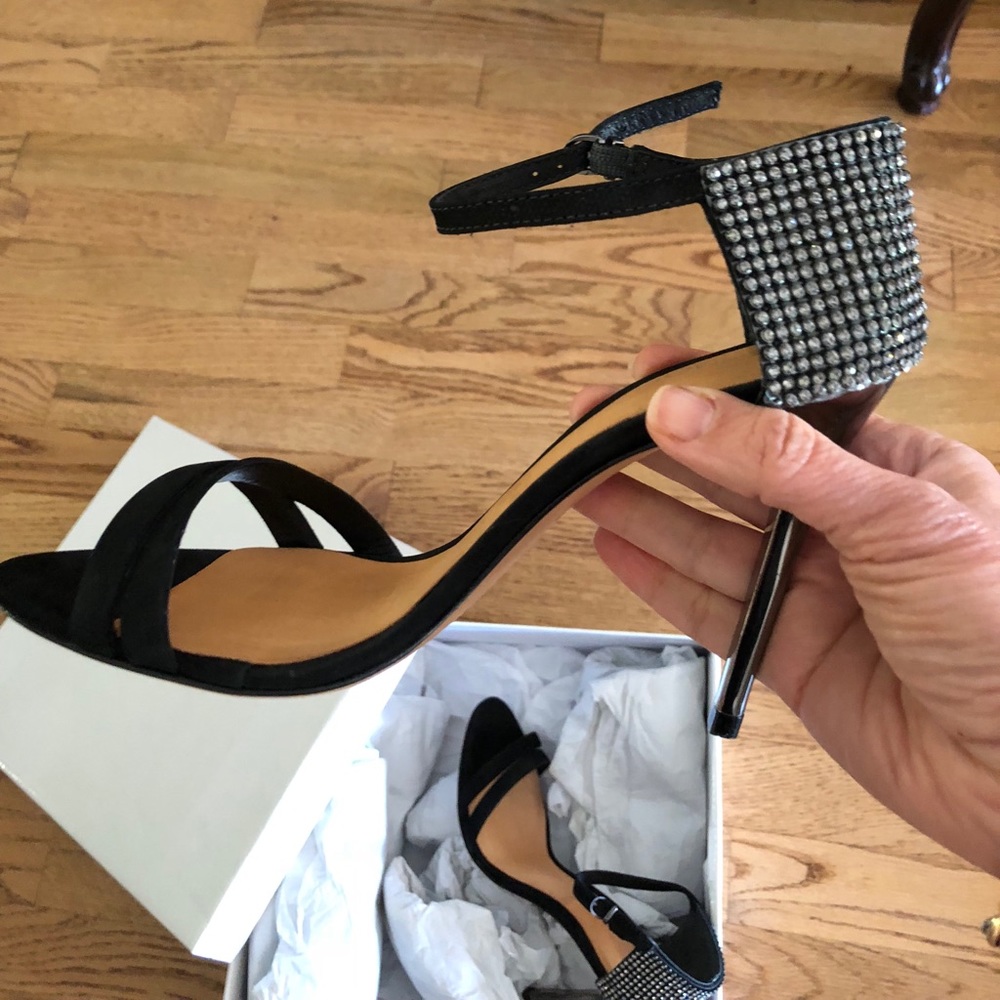 Sequin ankle strap heels